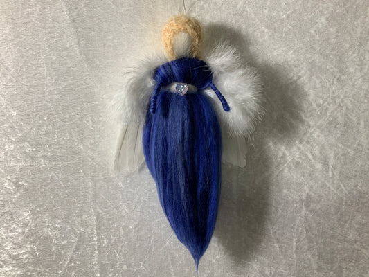 Handgefertigter Engel aus Blauer Merinowolle