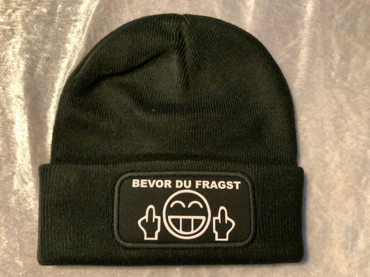 Bedruckte Mütze Schwarz Bevor du fragst