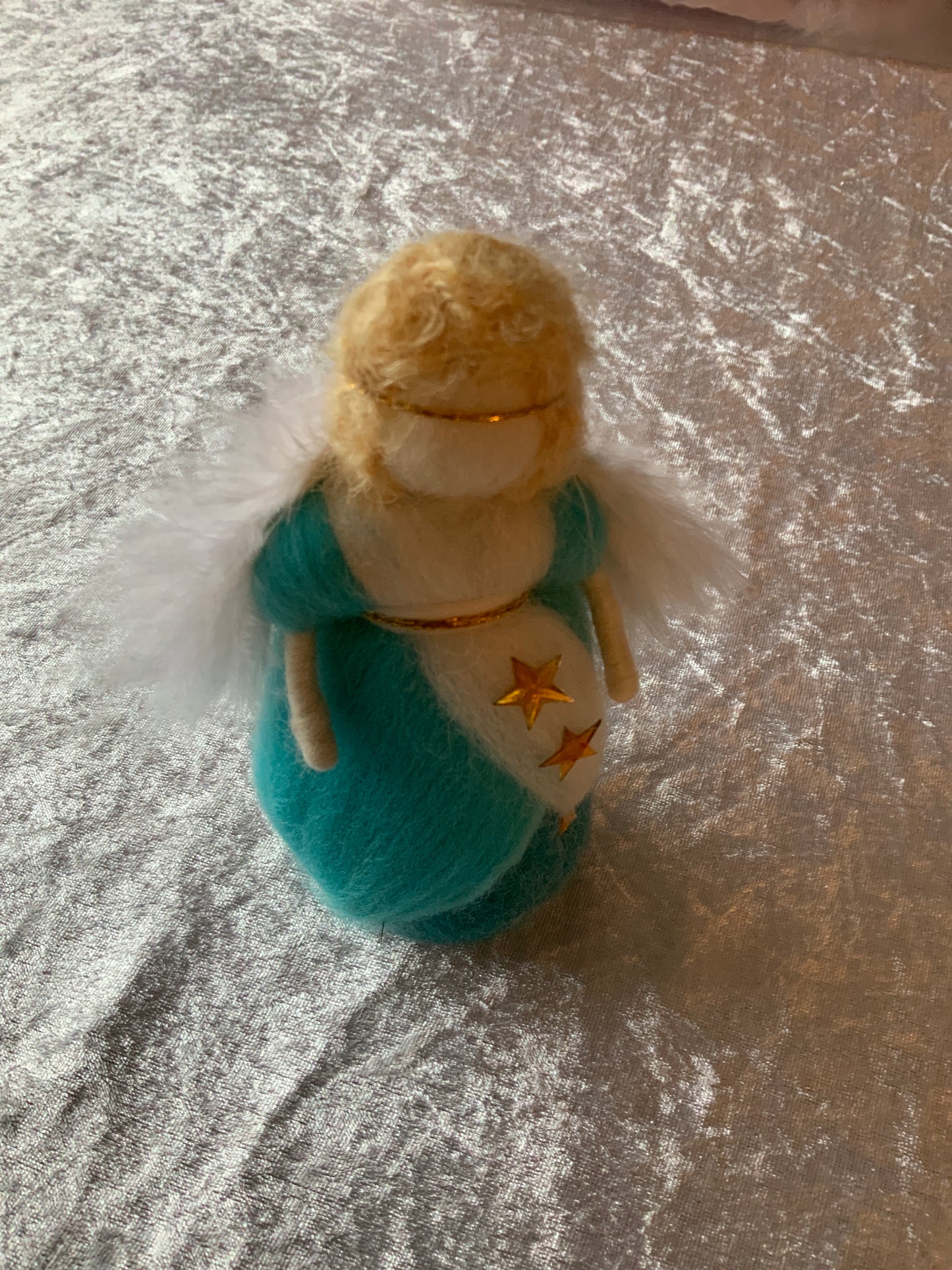 Engel stehend aus Zauberwolle in Türkis